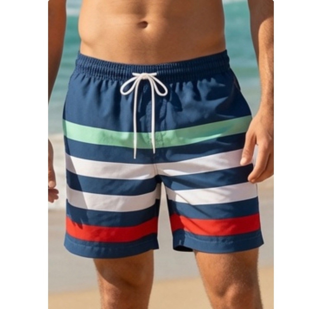 Chubbies Mens Swim Trunks Navy Blue Striped 5.5 Inch Inseam Medium Mesh Liner